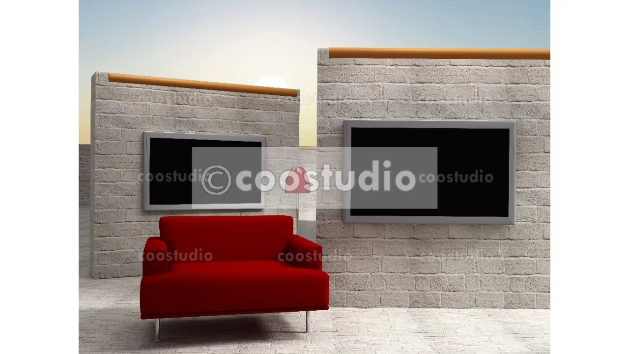 virtual set background zoom wall screen with red sofa